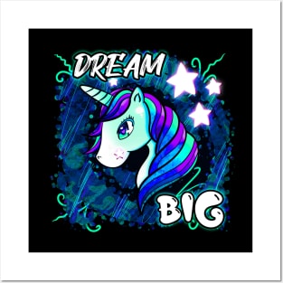 Dream Big - Cute Unicorn Abstract Stars Posters and Art